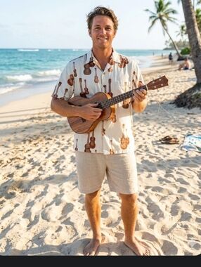 Hilo Hattie Hawaiian Shirt XL Vtg Ukuleles Resort Vacation